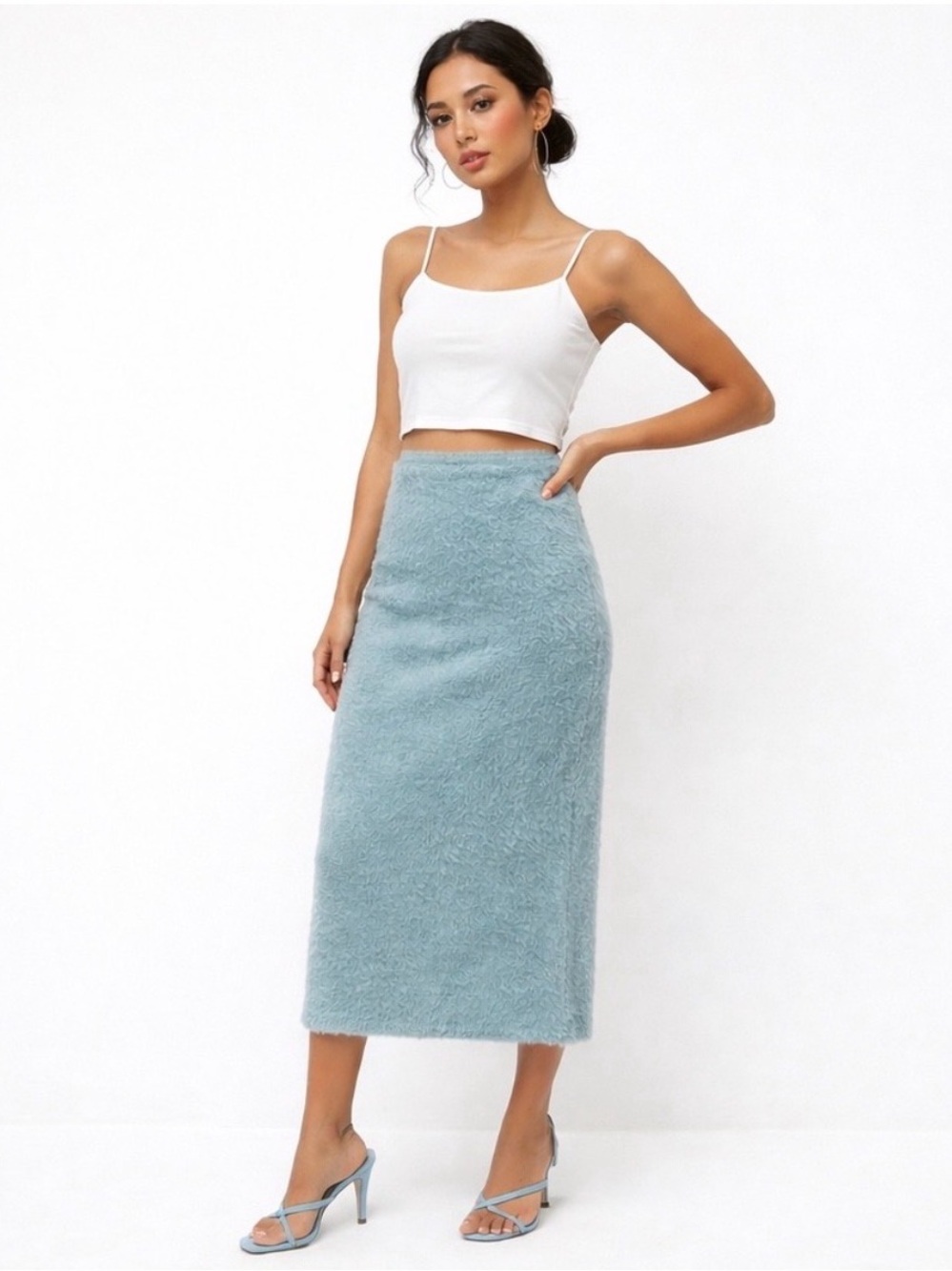 House of Harlow 1960 Light Blue Faux Fur Midi Skirt